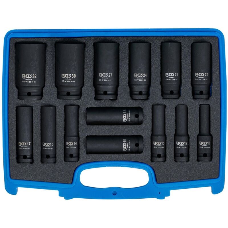 Coffret 14 douilles a choc profondes gear lock 10 à 32 carre 1/2 bgs