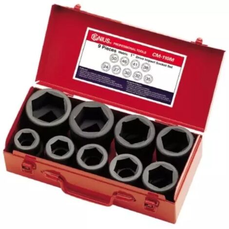 Douilles à chocs 1" de 24 à 50mm coffret métallique de 9pc