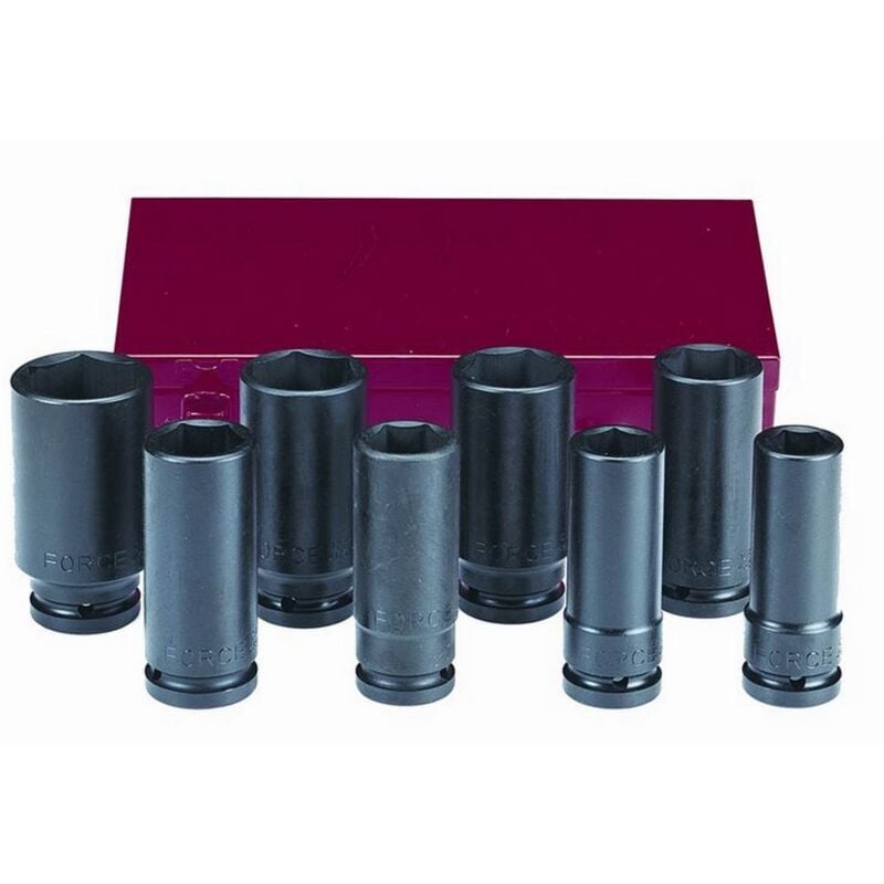 Force - Douilles a choc longues carre 3/4 coffret de 8 douilles