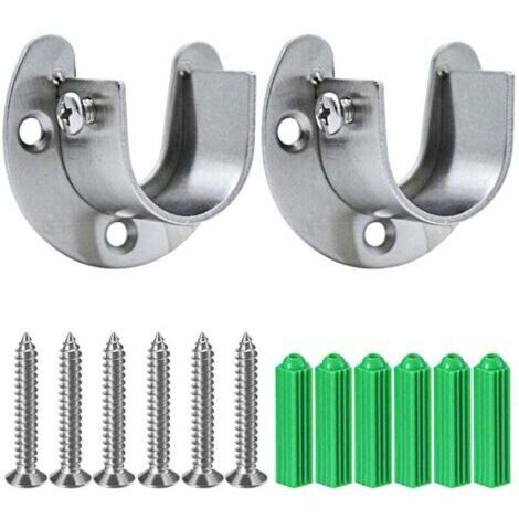 Douilles de poteau de penderie en acier inoxydable, 2pcs Extrémité de tige de penderie robuste soutient le support de tige de bride avec vis, en forme de U, Installation / Retrait facile NPTERBL