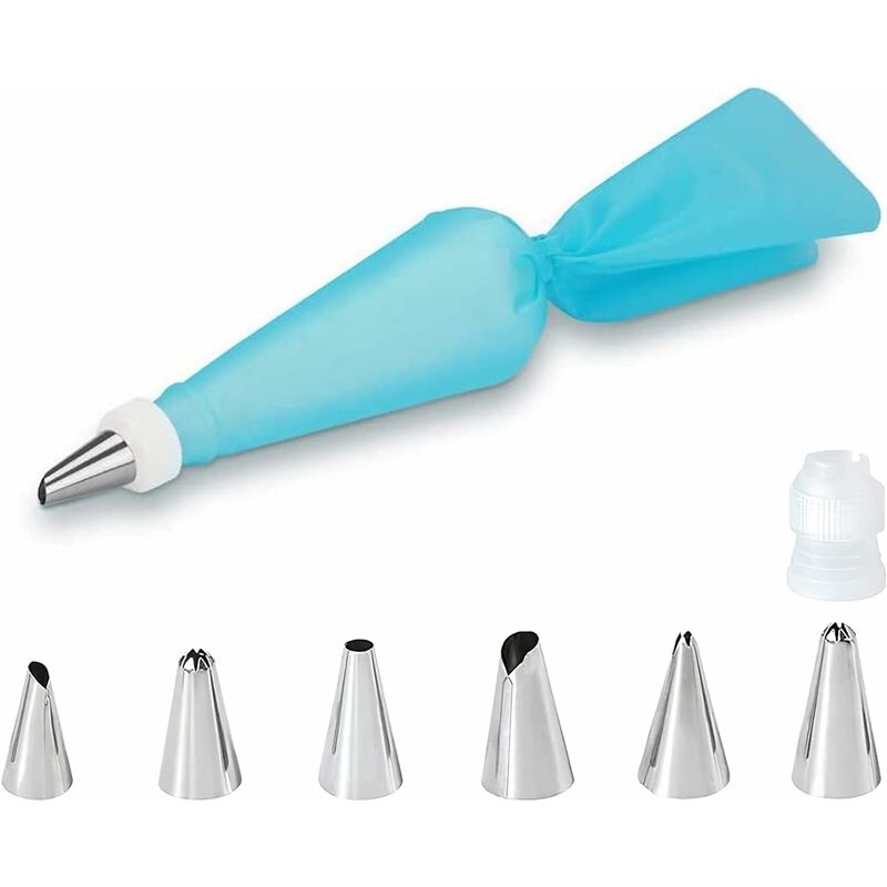 Douilles à Pâtisserie,Douilles à Pâtisserie pour Décoration de Pâtisserie,6 Douilles Pâtisserie inox et 1 Poches Réutilisable,1 Coupleurs,pour