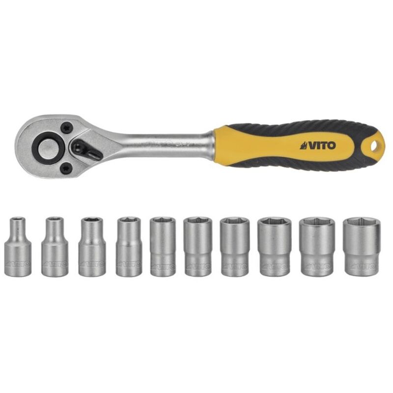 Douilles X10 Chrome vanadium Clé à cliquet 1/2'' réversible + 10 douilles 1/2''4 à13 mm itools