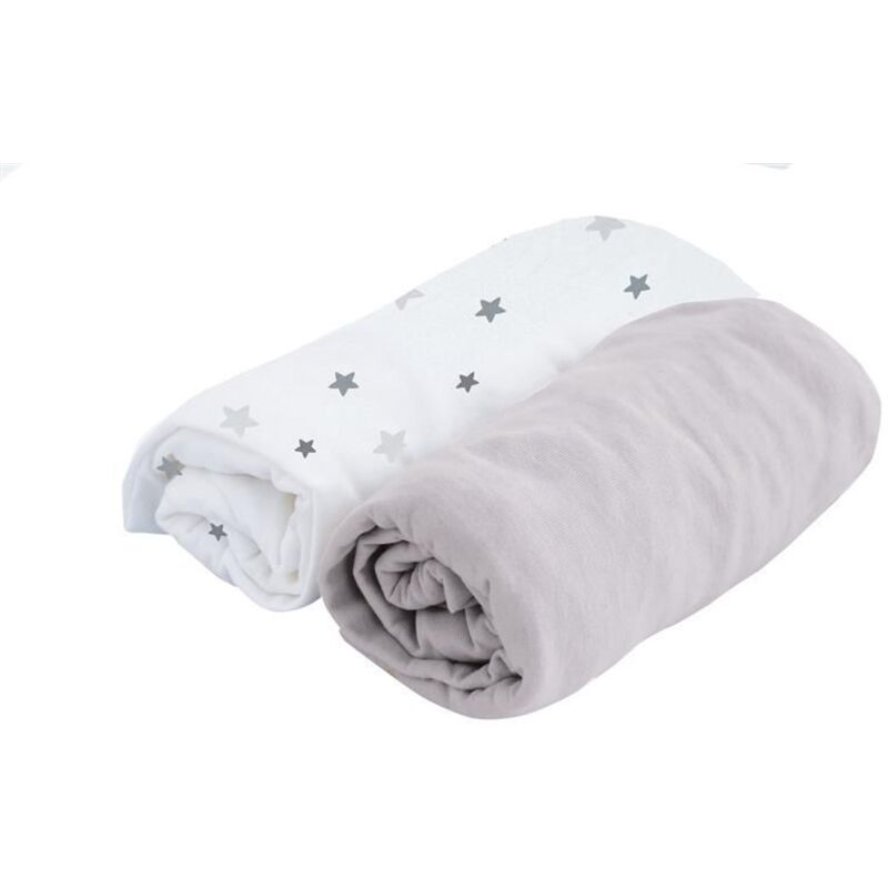 Doux Nid - Lot de 2 Draps Housse Blanc pois/Perle 70x140 cm