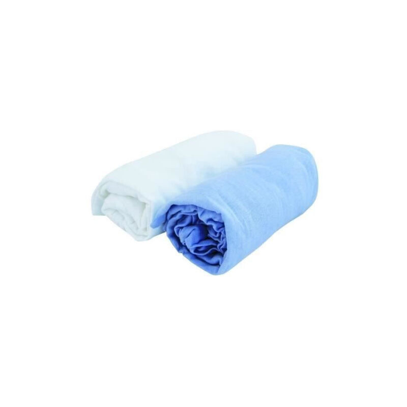 Drap housse bébé - DOMIVA - Lot 2 - Jersey - oeko-Tex - Blanc/Ciel - 70 x 140 cm