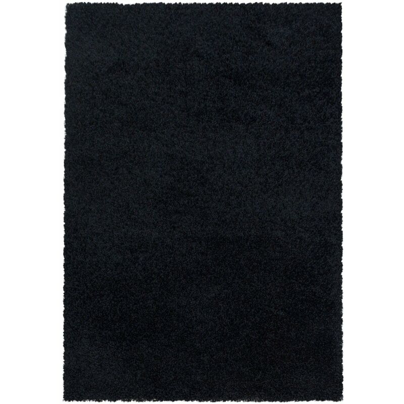 Sydney - Tapis Uni Poils Longs Doux pour Salon, Chambre, Couloir (Noir - 60x110cm)