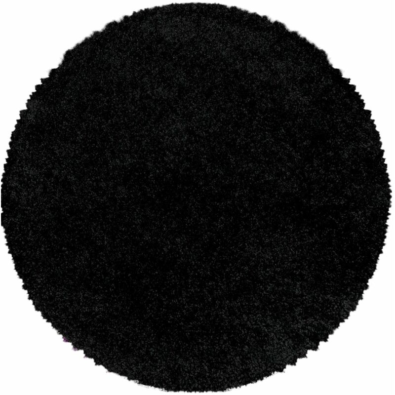 Tapis Rond Uni Poils Longs Doux pour Salon, Chambre, Couloir (Noir - 160x160cm)