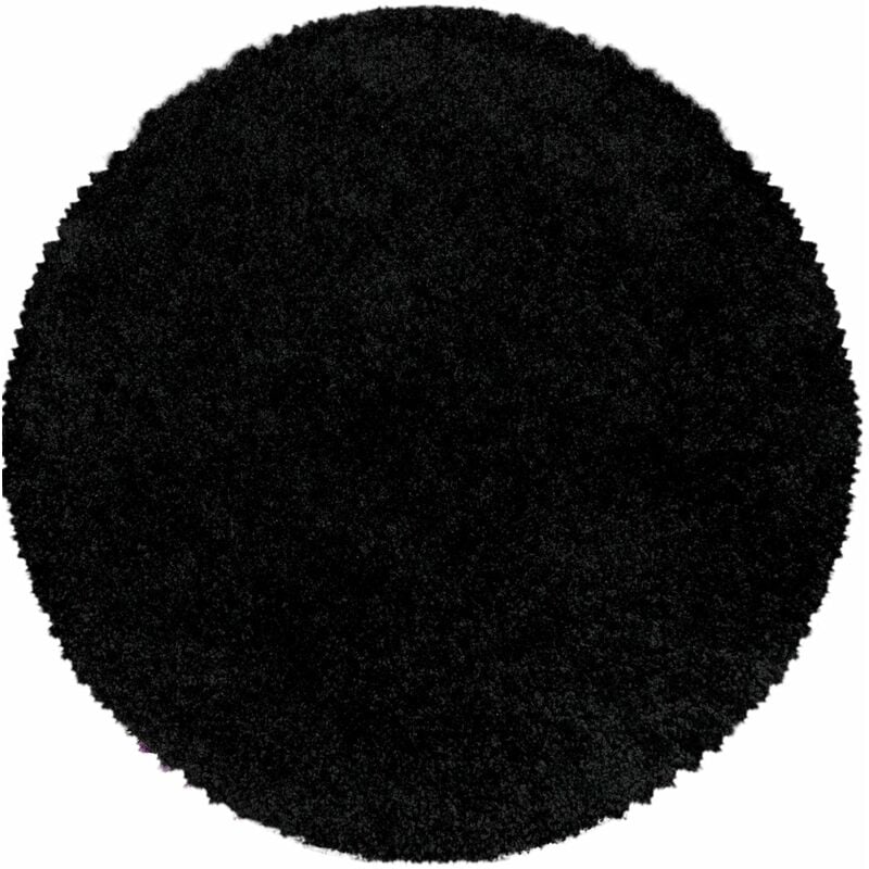 Tapis Rond Uni Poils Longs Doux pour Salon, Chambre, Couloir (Noir - 120x120cm)