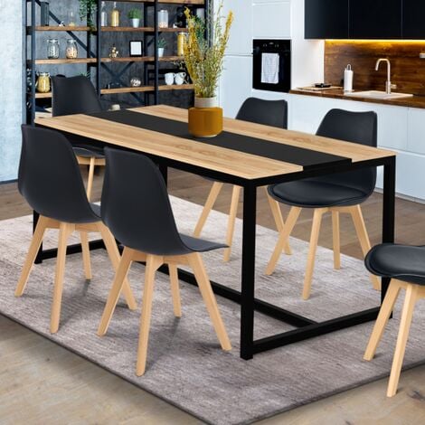 IDMARKET DOVER Mesa de comedor para 6 personas con banda central negra, diseño industrial 150 cm