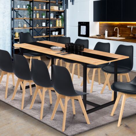 DOVER tavolo da pranzo rettangolare allungabile 6-10 persone nero fascia centrale design industriale 160-200 cm