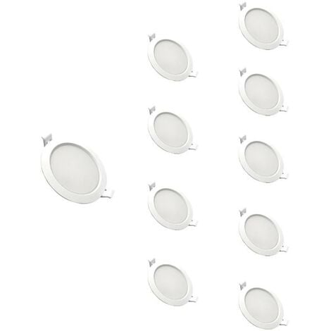 Downlight Dalle LED Plate Ronde BLANC 10W Ø115mm (Pack de 10) - Blanc Chaud 2300K - 3500K
