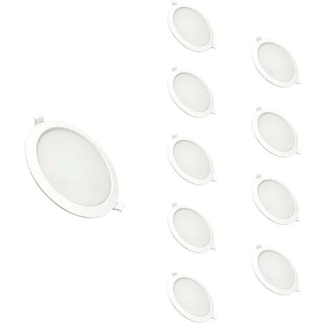 Downlight Dalle LED Plate Ronde BLANC 18W Ø170mm (Pack de 10) - Blanc Froid 6000K - 8000K