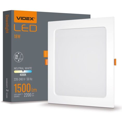 Downlight encastré carré blanc 18W 4000K Videx 2200lm