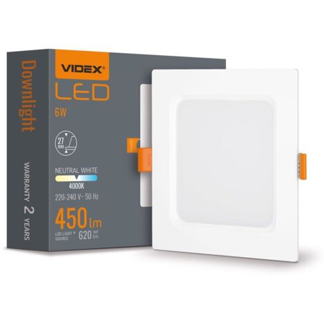 Downlight incasso quadrato bianco 12cm LED 6W 4000K Videx