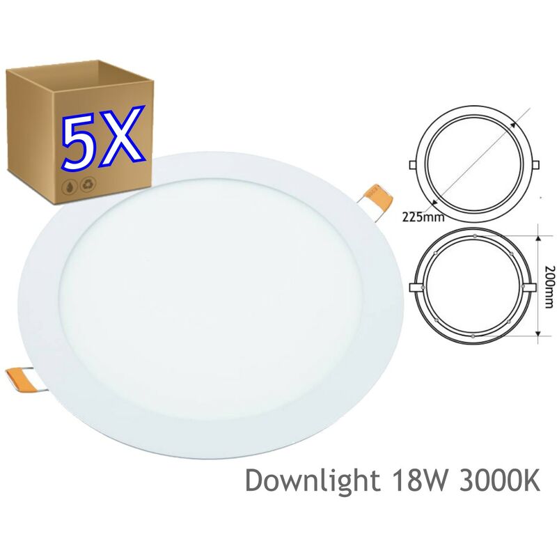 

Pack 10 Downlight LED 18W Redondo Plano De Empotrar Luz Blanca natural 3000K, Aluminio Aro Blanco Mate, Para Hueco De 200-205mm Blanco … - Jandei