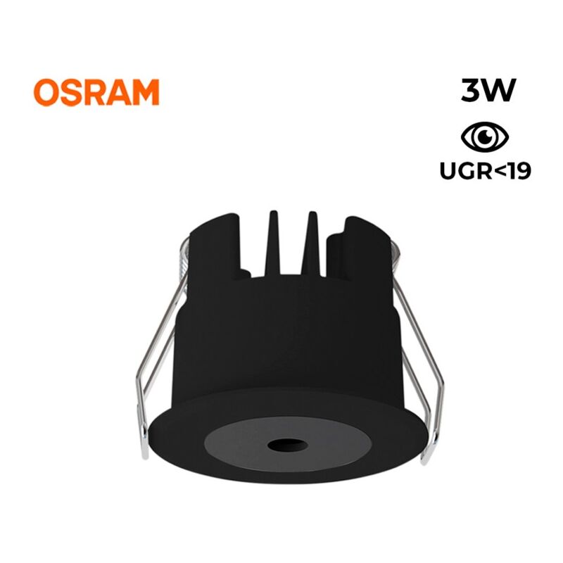 

Downlight LED empotrable Mini 3W Bajo UGR 40x32,1mm | Blanco cálido 2700K - Negro
