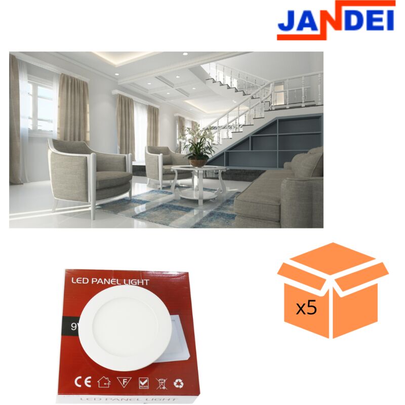 

Pack 5 Downlight led 6W slim extrafino 4200ºK redondo empotrar encastrar blanco Ø120x13 mm orificio de montaje Ø105 mm ángulo de apertura de 120º