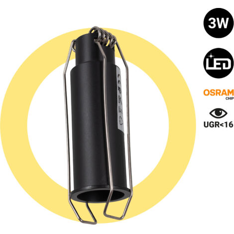 Downlight LED Mini 3W - Chip OSRAM - Bajo UGR - Ø 22mm - Negro