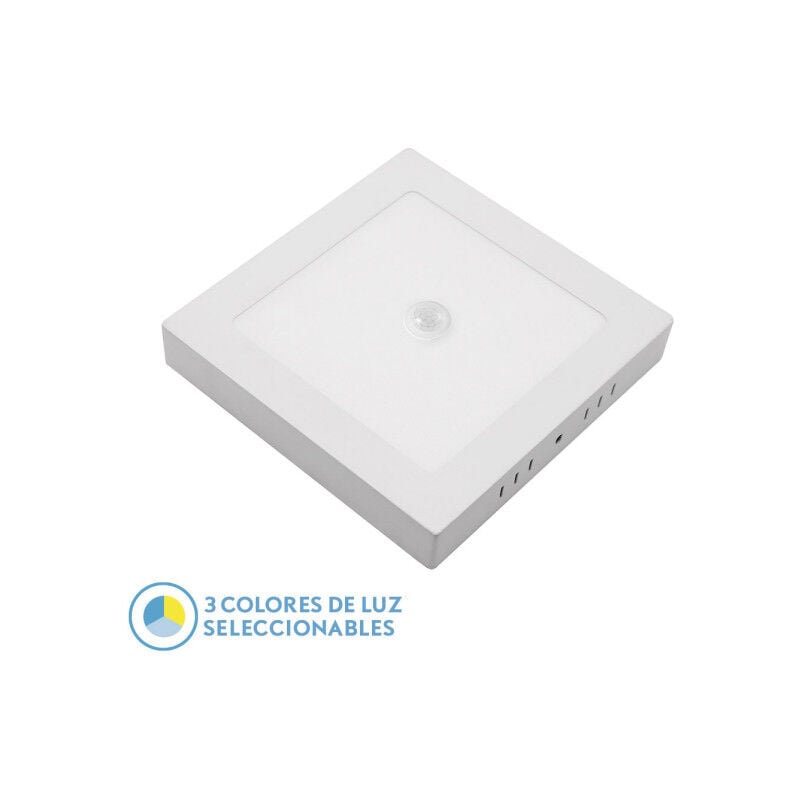 Fabrilamp - Downlight Superf. Onix 18w 3000k-4000k-6500k White 1620lm Square C/Twilight Motion Sensor 3x22x22cm
