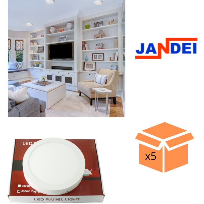 

Pack 5 Downlight led 24W 6000ºK redondo superficie blanco Ø300x37 mm - Jandei