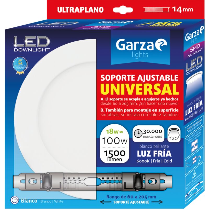 

Garza - downlight led con soporte ajustable universal para superficie o empotrable en techo.