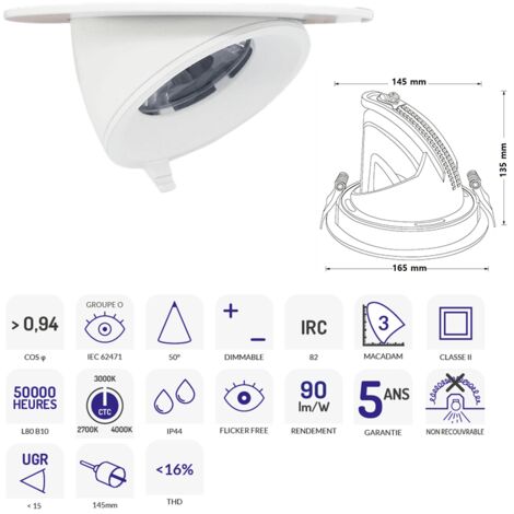 DOWNLIGHT SAMBA BLANC 30W DALI DT8 3000-5000K ASLED SAM30WDT8