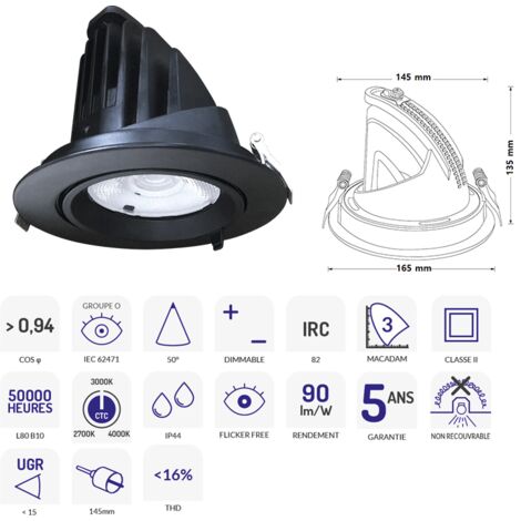 DOWNLIGHT SAMBA NOIR 30W CTC 3000-5000K ASLED SAM30BCTC