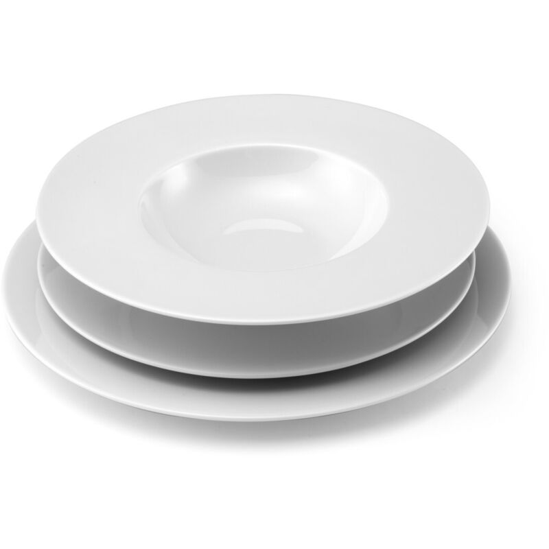 Service de vaisselle 18 pièces en porcelaine blanche – 6 assiettes plates, 6 assiettes dessert, 6 assiettes salade – Élégance moderne