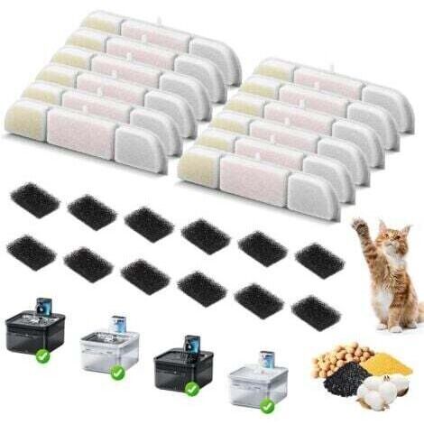 DownyPaws Filtre Fontaine Eau Chat, 12 Filtres de Fontaine à Eau Remplacement, Charbon Actif Filtre