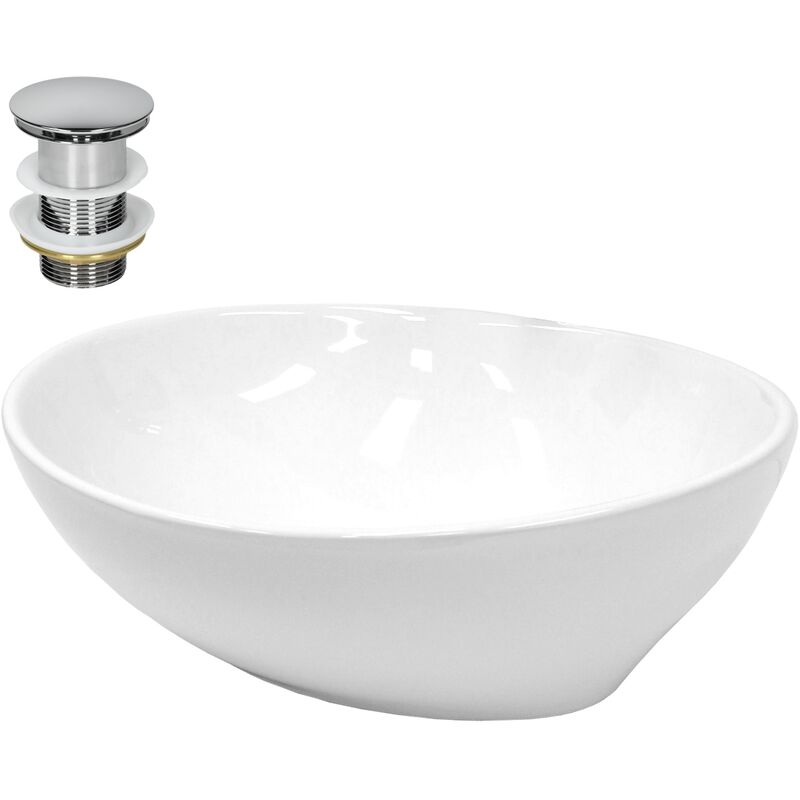 Luxebath - ecd Germany Vasque à Poser Lavabo - Ovale - 410 x 330 x 140 mm - en Céramique - Blanc - avec Kit de Vidange sans Trop-Plein - Évier