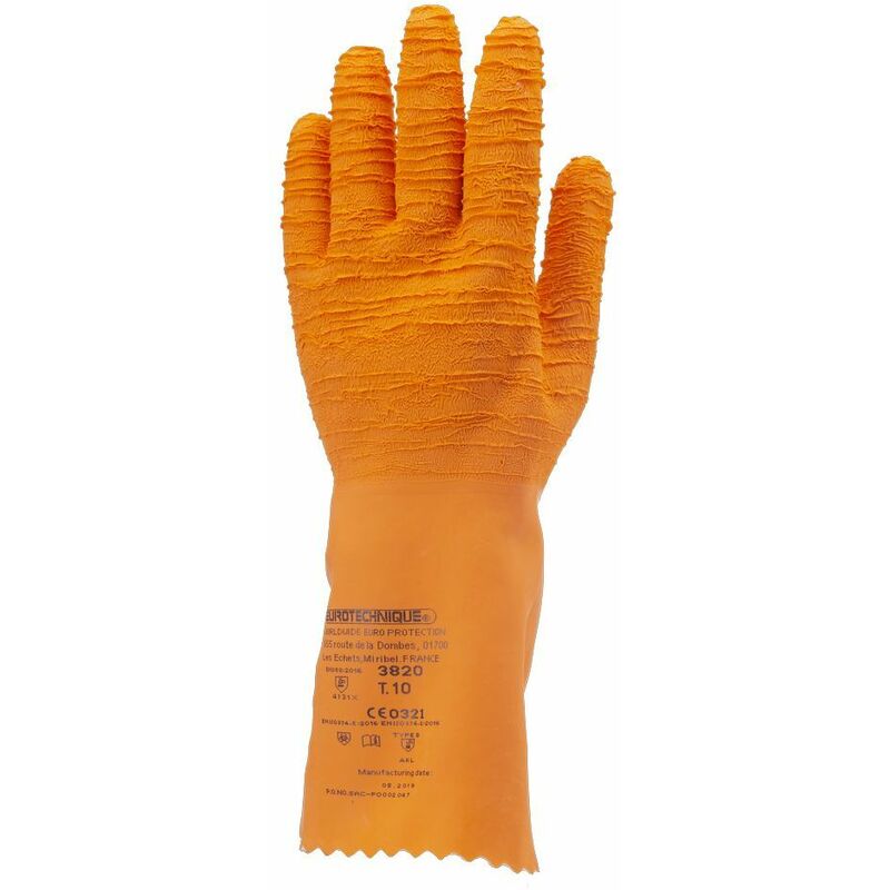 Image of Guanti protettivi antiscivolo in lattice crepe Eurotechnique 3820 (set di 12 paia di guanti) Arancione 8 - Arancione
