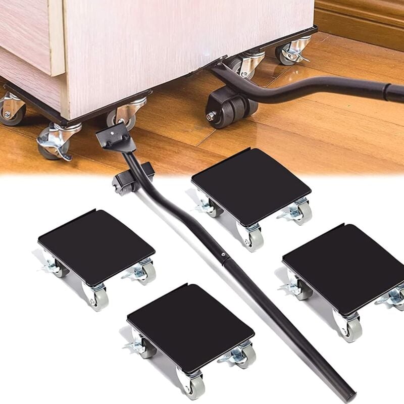 Déplace Meubles, Coin roulant et rouleur,Roulettes pour Meubles Lourd, Roulettes Pivotantes 360° et Barre de Levage, Capacité de Charge Jusqu'à 400 kg