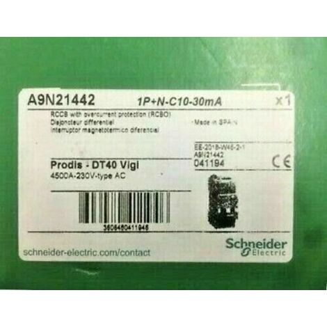 DPNa VIGI 1P+N 10A 30mA-A SCHNEIDER A9N19532  DISJONCTEUR DIFFERENTIEL RCBO DT40