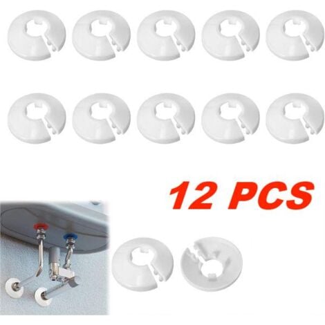 12 Pcs Cache Tuyau, Cache Tuyau Plomberie Collier Radiateur, Manchon Radiateur pour Tuyau Rosace Ronde Blanche Diamètre de 15 mm (Blanc) GUAZHUNI
