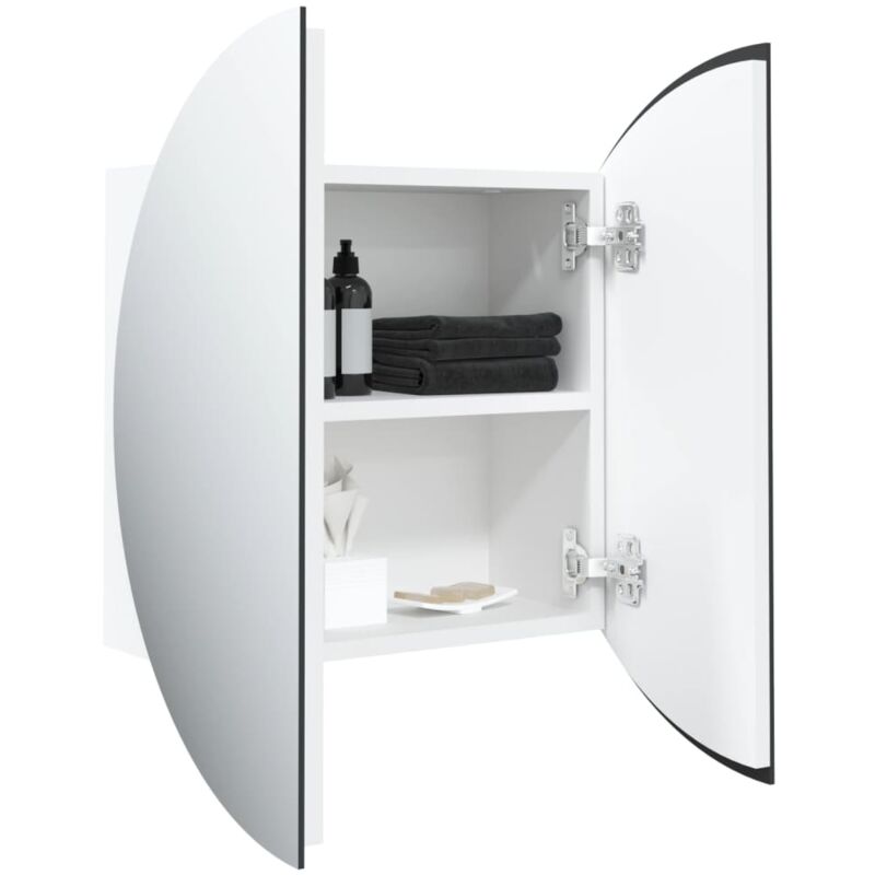 Armoire de salle de bain miroir en aluminium blanc 47x47x17,5 cm, Armoire de salle de bain miroir rond et led - Dpzo