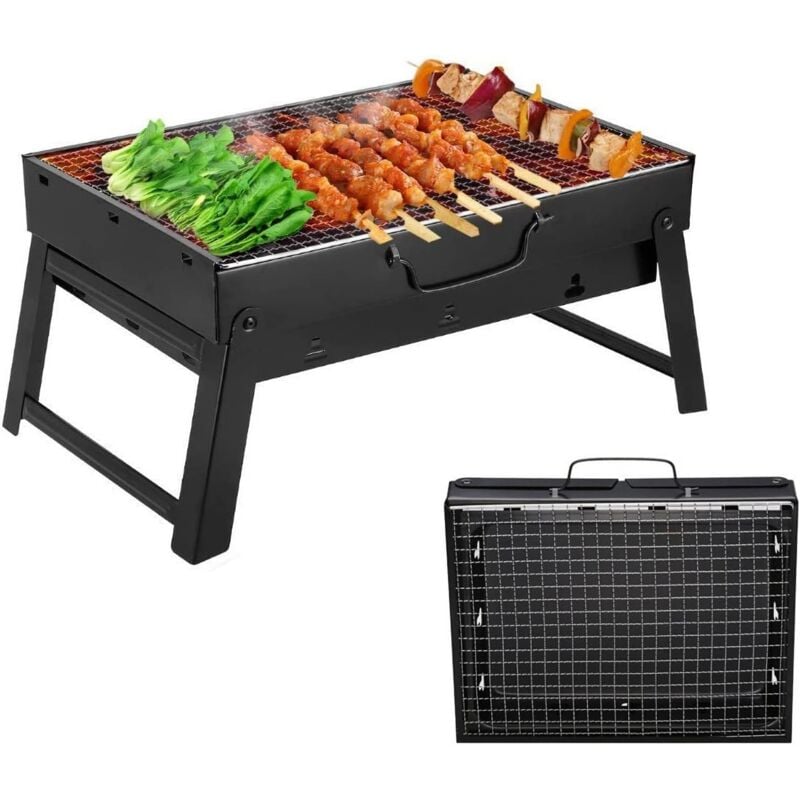 Dpzo - Mini barbecue portatif à charbon de bois pliable, barbecue de table détachable pour jardin, balcon, voyage, Camping, noir 351723CM