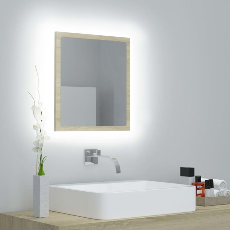 Dpzo - Miroir à led de bain Chêne sonoma, 40 x 8,5 x 37 cm, Anti-buée, 5 Couleurs de lumière à intensité Variable, Prise de Courant,Acrylique