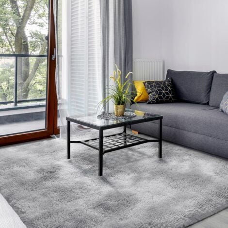 DPZO Tapis de Salon Shaggy Lavable, Carpet Moderne Antidérapant Intérieur Longs Moelleux Tapis, Longues Soft Tapis Grand Tapis pour Salon Chambre Couloir, Gris Clair - 200x300 cm