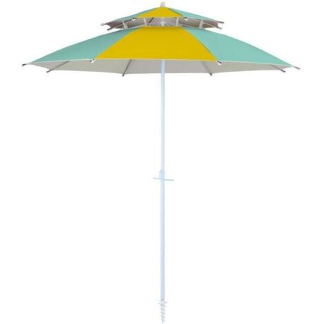 CFADDA Dr. C. Ombrellone da Spiaggia Antivento Doppio Tetto 240 cm Blu Tiffany-Giallo