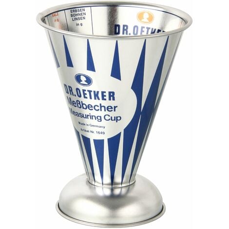 Dr. Oetker Messbecher Nostalgie, Messkanne aus Weißblech, trichterförmiger Messbecher mit vielfältiger Skalierung aus der Serie Modern Baking - Retro Design (Maße: Ø11x14,5 cm), Menge: 1 Stück-1649