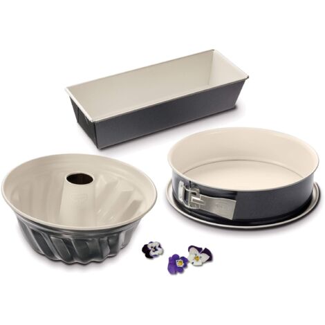 Dr. Oetker Set da 3pz stampi da forno, Stampo a cerniera Ø26, Stampo plumcake pane 30x13, Stampo ciambella Ø22, materiale acciaio rivestito in ceramica, rivestimento antiaderente