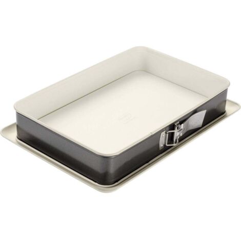 Dr. Oetker Stampo da forno rettangolare, tortiera con cerniera per torte, lasagne, teglia in acciaio e ceramica con rivestimento antiaderente, antigoccia, 38x25x7 cm