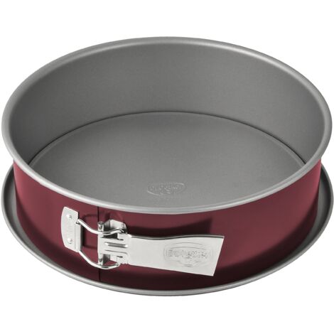 Dr. Oetker - Teglia con fondo piatto, Ø 28 cm, con bordo extra alto, rotondo, con rivestimento antiaderente bicolore, colore: grigio/rosso, quantità: 1 pezzo, acciaio