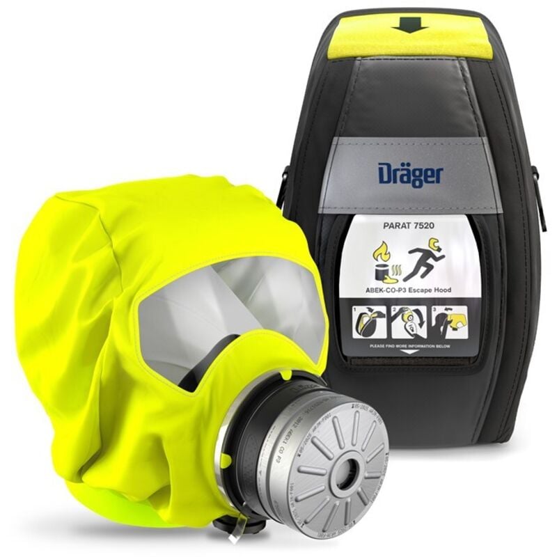Dräger parat 7520 Cagoule d'évacuation industrielle & incendie Cagoule auto-sauveteur avec filtre combiné abek co P3 Soft Pack (version pochette