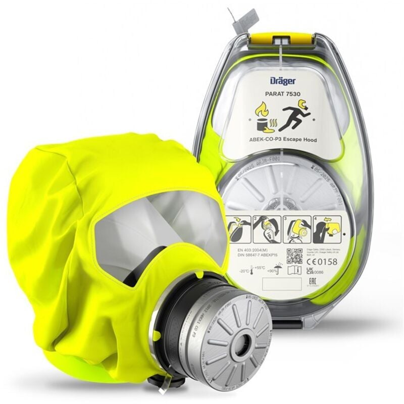 Dräger parat 7530 Cagoule d'évacuation industrielle & incendie Cagoule auto-sauveteur avec filtre combiné abek co P3