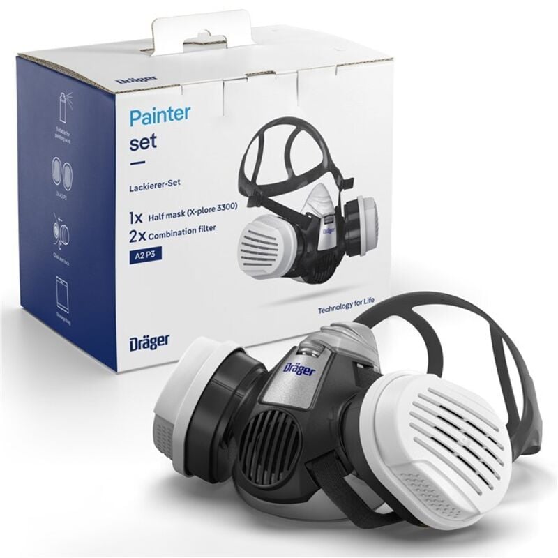 Dräger X-plore 3300 Masque de protection respiratoire adapté aux peintures solvants, époxy résine, poussières Demi-Masque peinture avec 2 cartouches