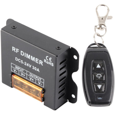 Drahtlose 3-Tasten-RF-Fernbedienung für monochromen LED-Dimmer, große Reichweite und integriertes Netzteil.