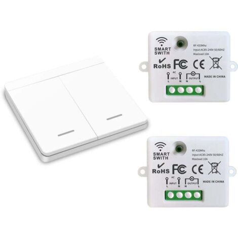 Drahtloser Lichtschalter, RF-Sender-Sicherheitsschalter und 10A-Empfängersteuerung, einfache Installation für Lampen bis 1500W (2 Empfänger und 1 Schalter)