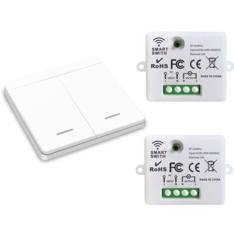 Drahtloser Lichtschalter, Sicherheitsschalter für HF-Sender und 10A-Empfängersteuerung, einfache Installation für Lampen bis 1500W (2 Empfänger und 1 Schalter)