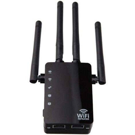 Drahtloser WLAN-Signalverstärker Dualband-Repeater 1200M Hochleistungsrouter 2,4 und 5G (Schwarz, 90x173x70mm)