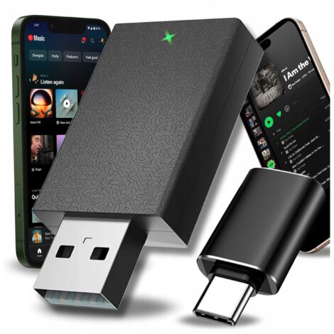 DRAHTLOSES CARPLAY ANDROID AUTO WIFI BLUETOOTH USB A/C-ADAPTER Schwarz